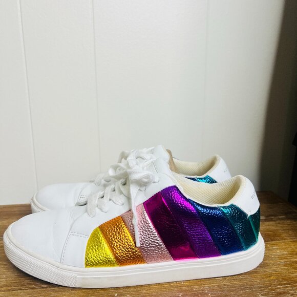 Kurt Geiger London Lane Stripe Sneakers Metallic Multi Rainbow 36 Women's 5 NEW - Picture 4 of 8